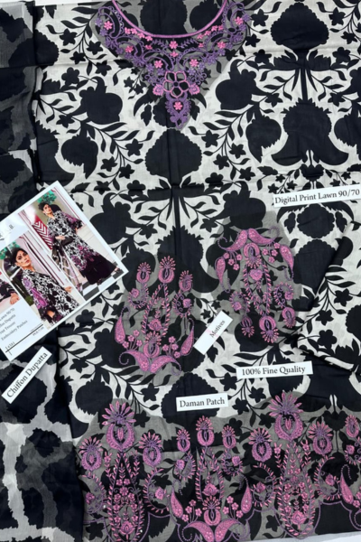 Printed Lawn | Embroidery Patches | Printed Chiffon Dupatta