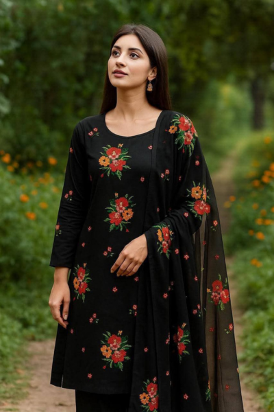 Cotton Lawn Emboridered 3pc Chiffon Embroidery Dupatta