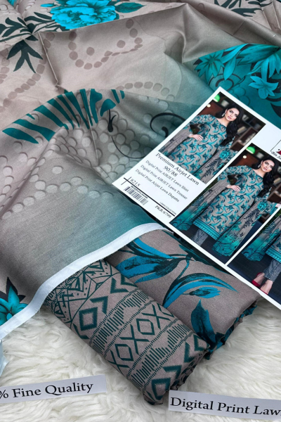 Digital Printed 3pc Airjet Lawn with Lawn Dupatta