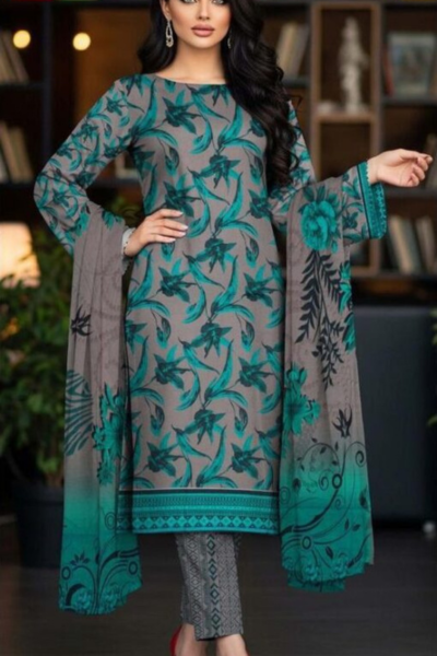 Digital Printed 3pc Airjet Lawn with Lawn Dupatta
