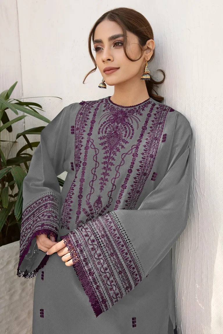 Lawn Heavy Embroidered 3pc with Printed Chiffon Dupatta