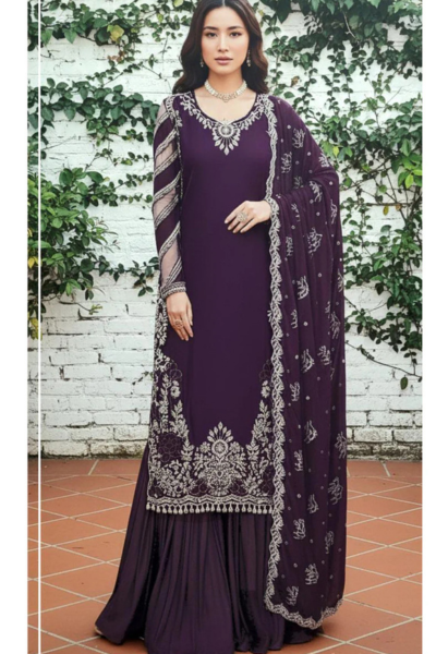 Maria B- Purple Luxury Unstitched Chikankari Embroidered Dress