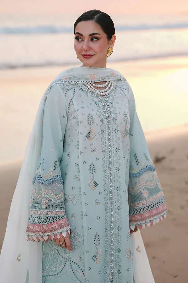 Qalamkar Sahil -Luxury Lawn Ayra 05 light blue suit