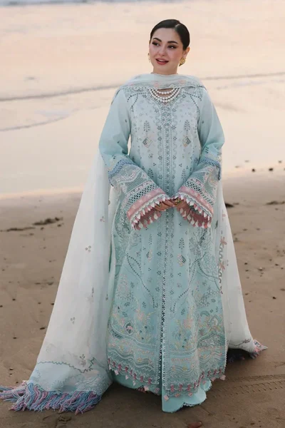 Qalamkar Sahil -Luxury Lawn Ayra 05 light blue suit