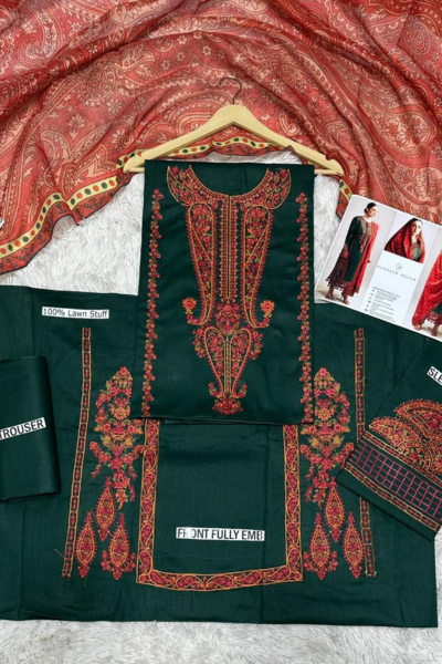 Hussain Rehar-Embroidered Lawn 3pc and Fancy Voile Dupatta (2) Hussain Rehar-Embroidered Lawn 3pc and Fancy Voile Dupatta