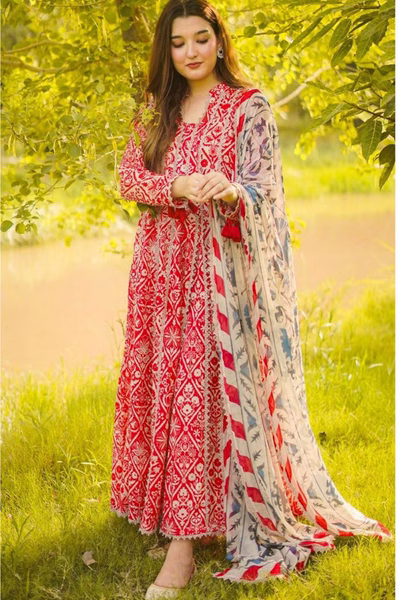 Aneelas-All Over Printed 3pc with Lace