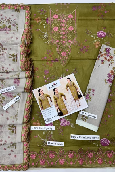 Digital Printed Lawn 3pc with patches (03)