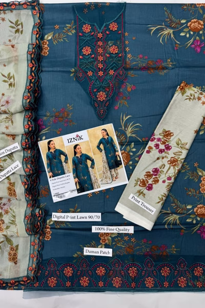 Digital Printed Lawn 3pc with patches (03)