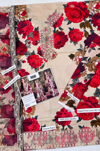 Digital Printed Lawn 3pc with patches (02)