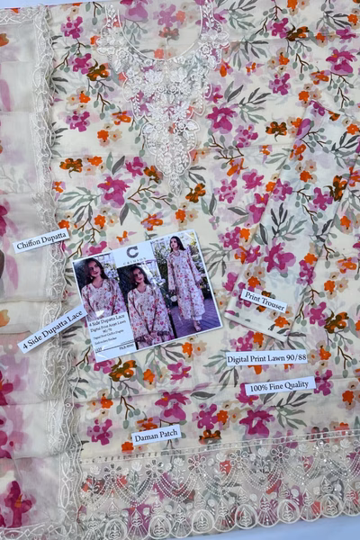 Digital Printed Lawn with patches 3pc