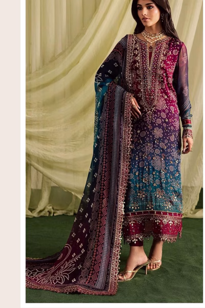 Nureh-Emboidred 3pc with ChiffonDupatta & lace