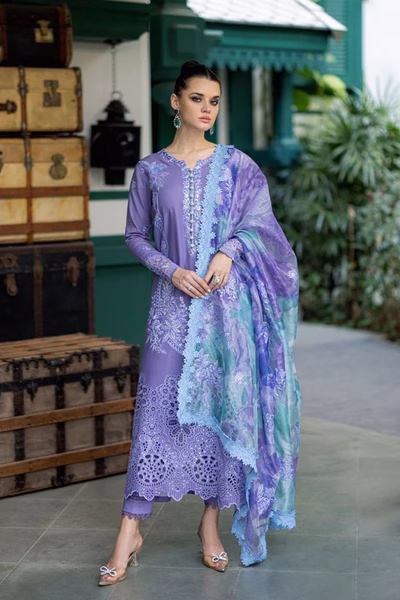 Mushq Luxury purple embroidered lawn dress with chiffon dupatta