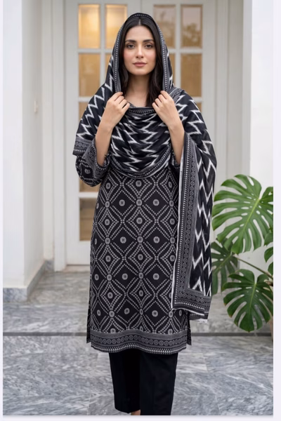 mahrooj-printed-lawn black-and-white-dress-nayab-collection