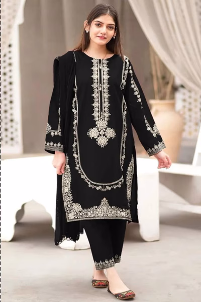 Black Embroidered 2pc Lawn Dress