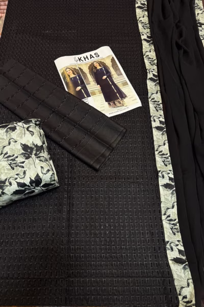 Chikankari Embroidered Black Lawn 3pc Dress