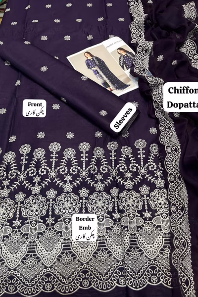 Cross stitch- Lawn Chikankari Embroidered 3pc Dress (1) Cross stitch- Lawn Chikankari Embroidered 3pc Dress
