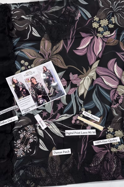 Digital Printed Lawn 3pc with Patches (1) Digital Printed Lawn 3pc with Patches