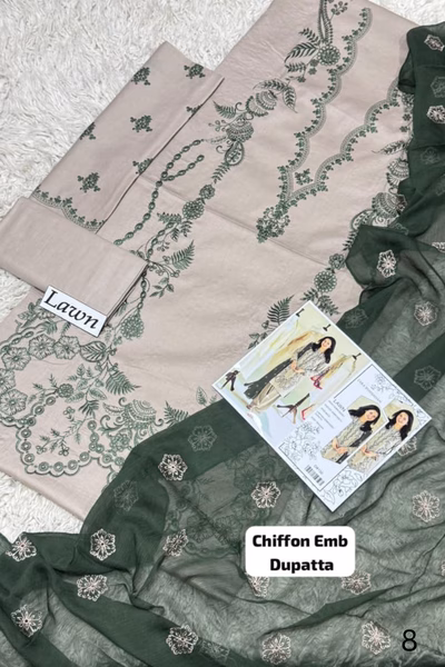 Heavy Embroidered Lawn 3pc + Chiffon Dupatta (2) Heavy Embroidered Lawn 3pc + Chiffon Dupatta