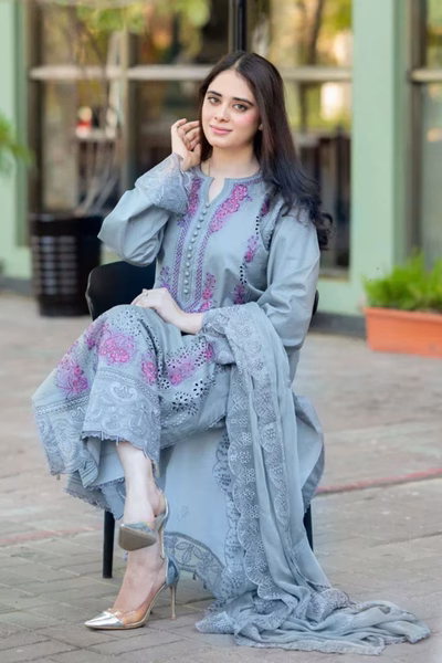 Mushq-Lawn Embroidered Chikankari 3p Dress