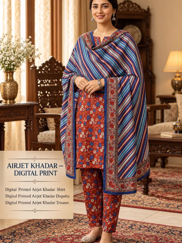 Airjet Khadar Digital Print – 3Pc Winter Suit
