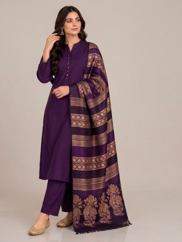 Danak Fancy Wool Shawl 3-Piece purple Suit