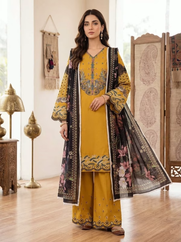 Gulposh by Misbah Mustard Yellow Embroidery stitched suit