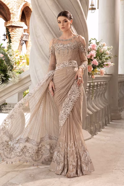 Luxury embroidered chiffon saree with organza blouse, pearl embellishments and raw silk petticoat (1) Luxury embroidered chiffon saree with organza blouse, pearl embellishments and raw silk petticoat