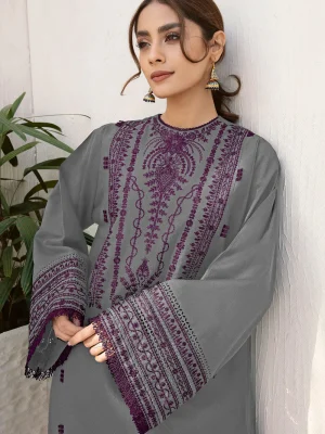 Lawn Heavy Embroidered 3pc with Printed Chiffon Dupatta (1) Lawn Heavy Embroidered 3pc with Printed Chiffon Dupatta